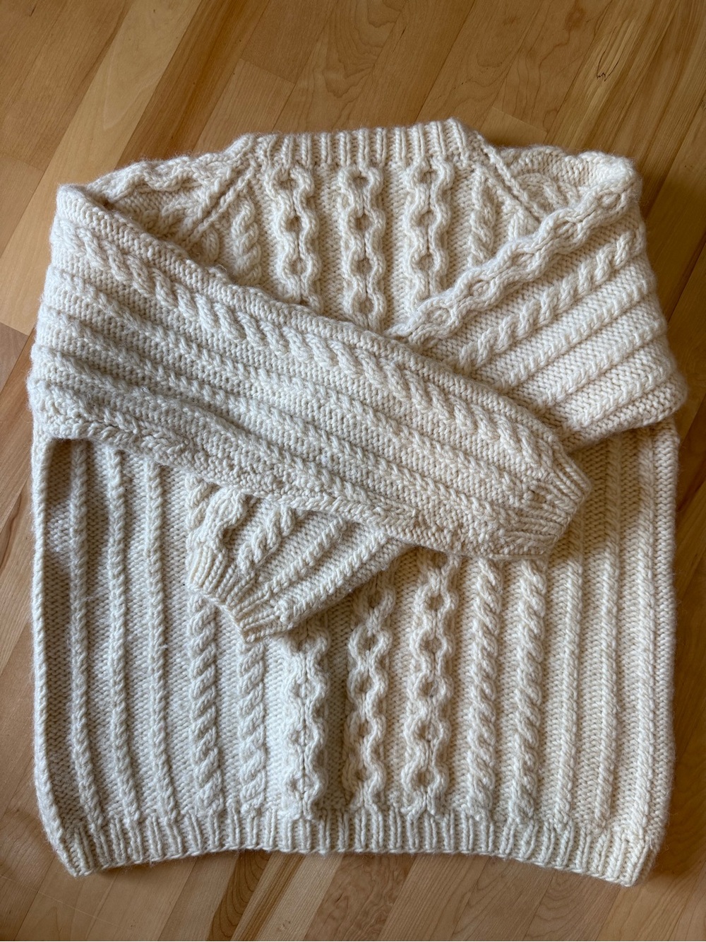 Classic Fisherman Cable-Knit Cream Sweater - Women's Pullover - Picture 3 of 7